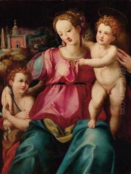 Madonna Col Bambino E San Giovannino Oil Painting by Michele di Ridolfo del Ghirlandaio (see Tosini)