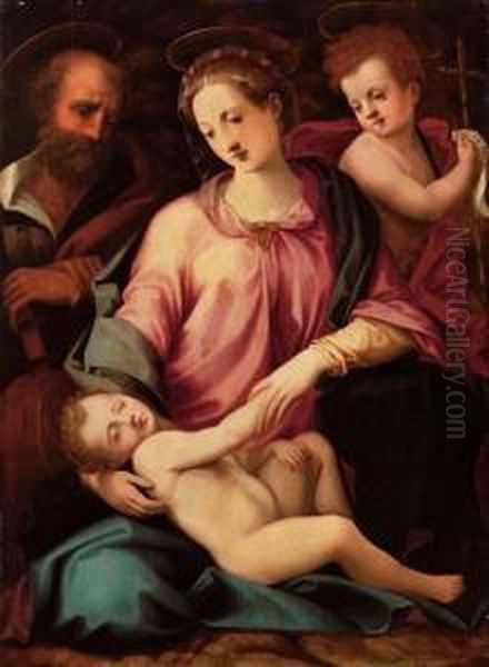 Sacra Famiglia Con San Giovannino Oil Painting by Michele di Ridolfo del Ghirlandaio (see Tosini)