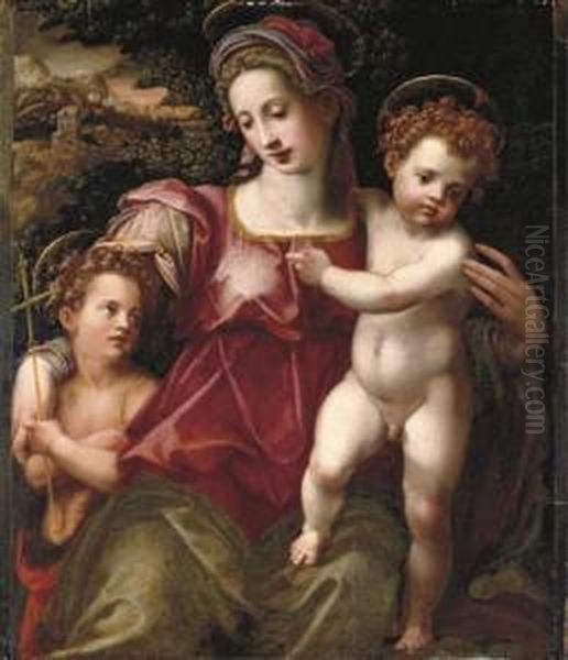 The Madonna And Child With The Infant Saint John The Baptist Oil Painting by Michele di Ridolfo del Ghirlandaio (see Tosini)