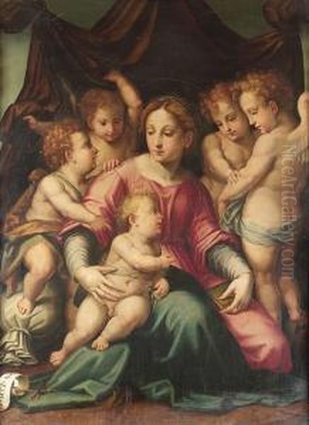 The Madonna And Child With The Infant Saint John The Baptist Surrounded By Putti Oil Painting by Michele di Ridolfo del Ghirlandaio (see Tosini)