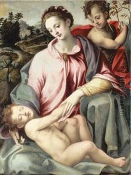 The Madonna And Child With The Infant Saint John The Baptist Oil Painting by Michele di Ridolfo del Ghirlandaio (see Tosini)