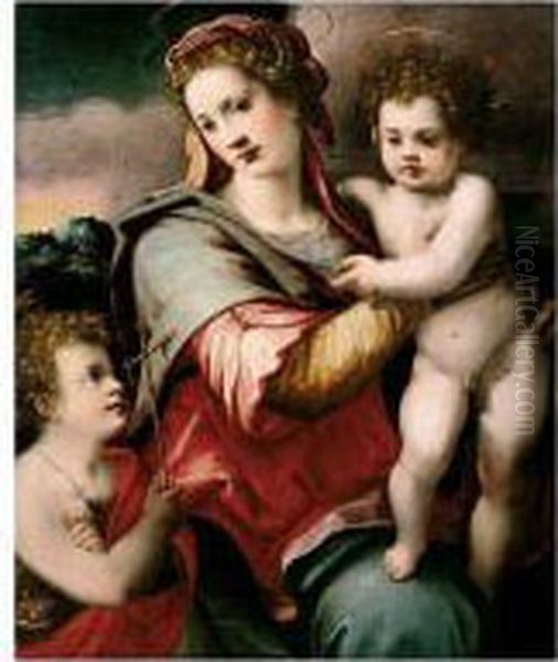 The Madonna And Child With The Infant Saint John The Baptist Oil Painting by Michele di Ridolfo del Ghirlandaio (see Tosini)