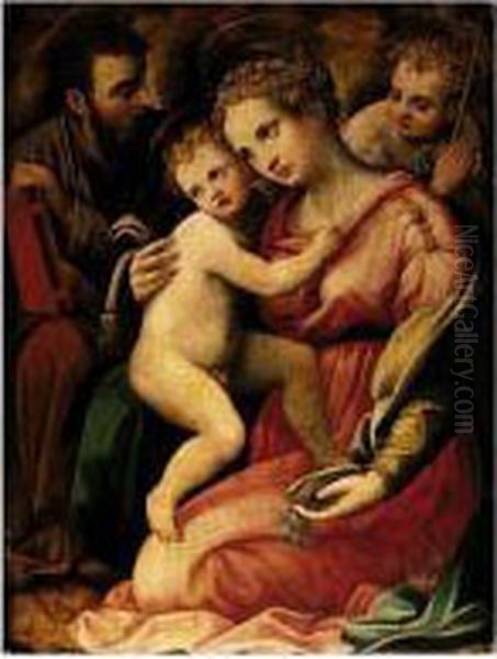 The Holy Family With The Infant Saint John The Baptist Oil Painting by Michele di Ridolfo del Ghirlandaio (see Tosini)