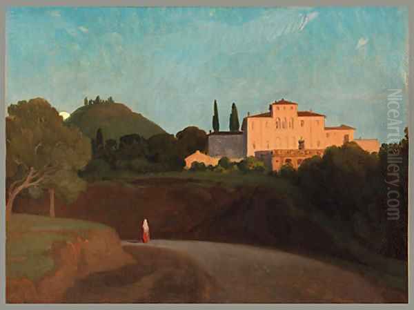 View of the Villa Torlonia Frascati at Dusk Oil Painting by Paul Flandrin