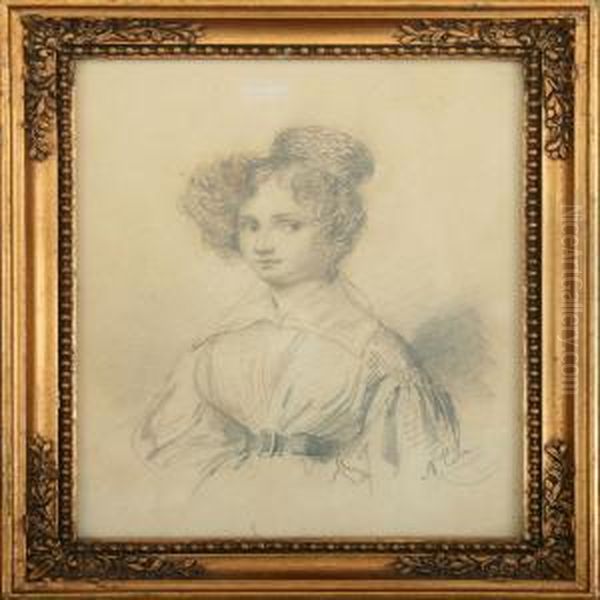 Adele Anais Toudouze: Adportrait Of A Young Woman With Curly Hair. Signed A. Colin by Adele Anais Colin Toudouze