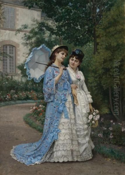 A Garden Stroll Oil Painting by Auguste Toulmouche