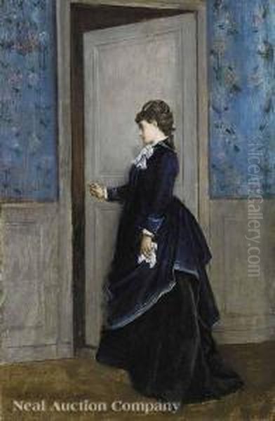 A Woman At A Bedroomdoor Oil Painting by Auguste Toulmouche