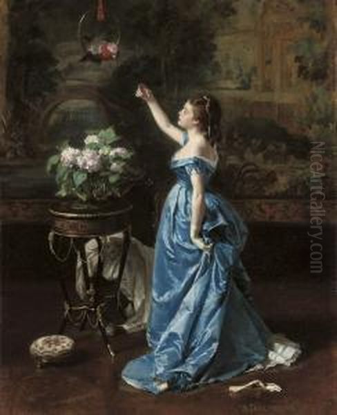 An Exotic Companion Oil Painting by Auguste Toulmouche