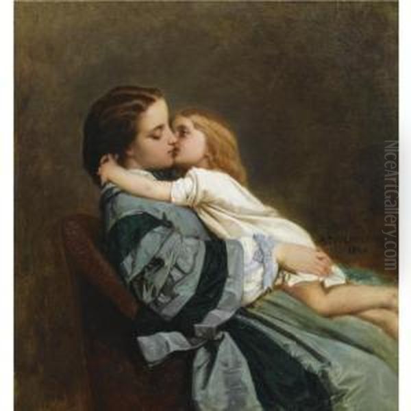 Maternal Love Oil Painting by Auguste Toulmouche