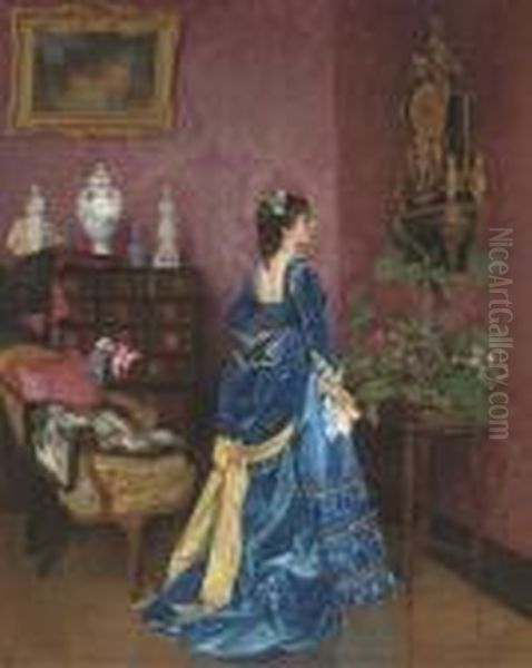 The Blue Dress Oil Painting by Auguste Toulmouche