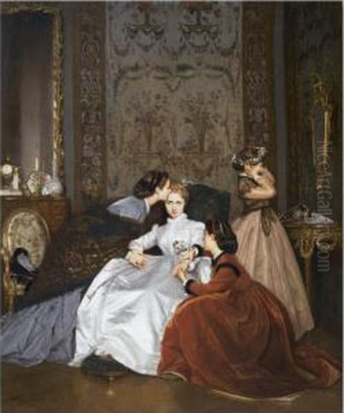 La Fiancee Hesitante (the Hesitant Betrothed) Oil Painting by Auguste Toulmouche