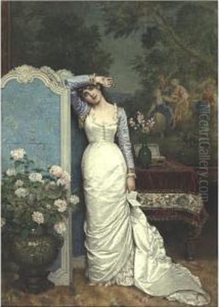 Young Woman In An Interior Oil Painting by Auguste Toulmouche