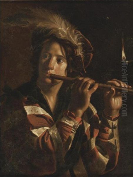 Fluteplayer Oil Painting by Nicolas Tournier