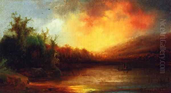 Lake Scene Oil Painting by Herman Fuechsel