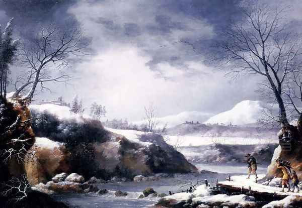 A Winter Landscape With Travellers On A Path Oil Painting by Francesco Foschi