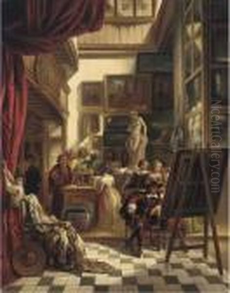 Rembrandt's Studio Oil Painting by Lodewijk Jan Petrus Toutenel