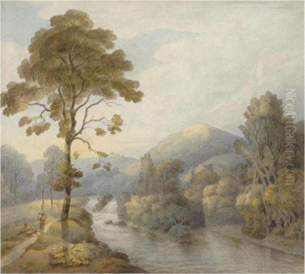 A View At Dunsford Bridge, Devon Oil Painting by Francis Towne