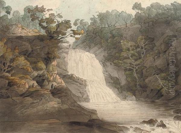 The Falls Of The Mothvaye, North Wales Oil Painting by Francis Towne