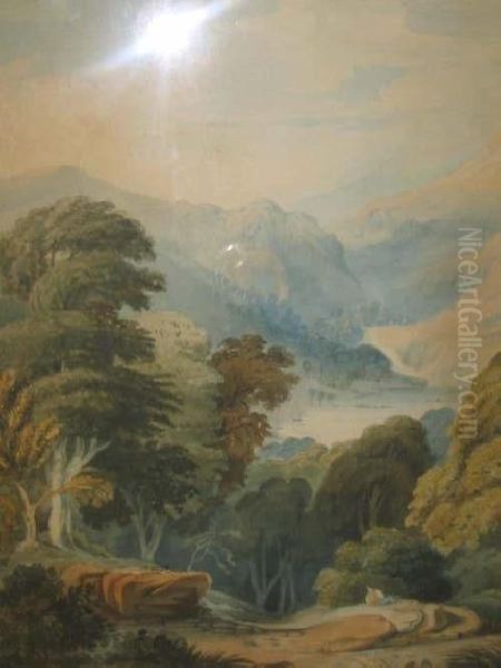 Mountainous Landscape With Figure Resting In Theforeground Oil Painting by Francis Towne