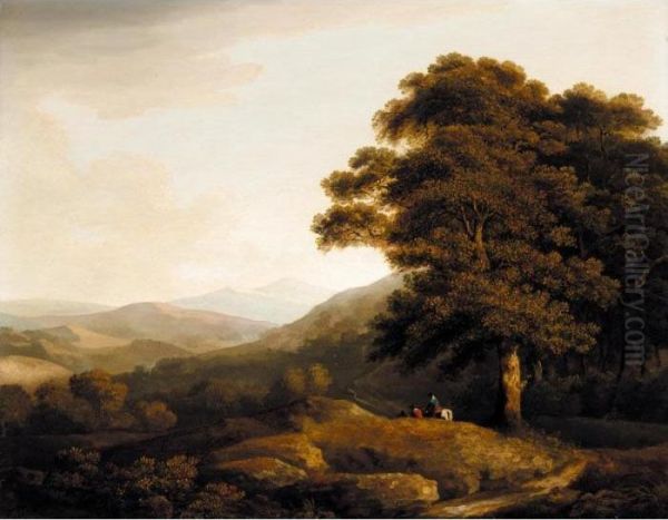 A Landscape Looking North From The Lower Slopes Of Snowdon Oil Painting by Francis Towne