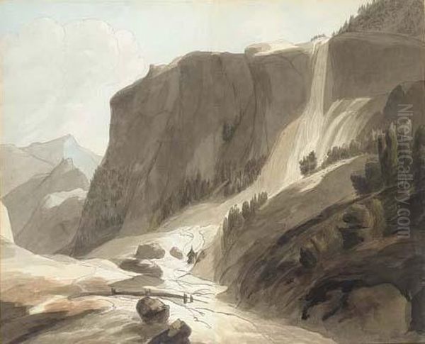 Waterfall Between Chiavenna And Mount Splugen, Switzerland Oil Painting by Francis Towne