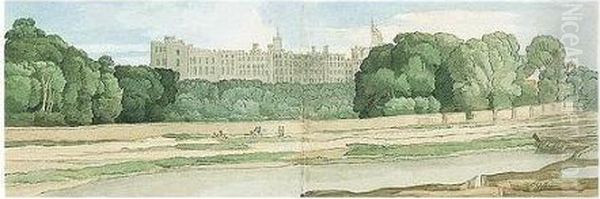 Windsor Castle From The Playgrounds At Eton Oil Painting by Francis Towne