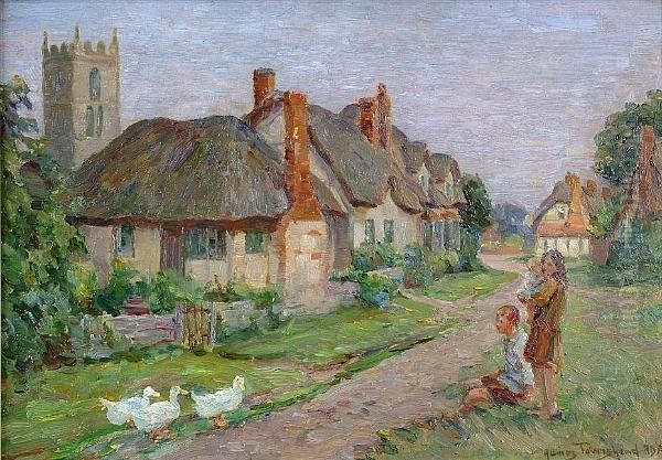 Cottages In Shakespeare's Country Oil Painting by James Townshend