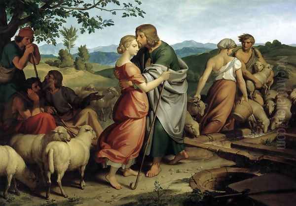 Jacob Encountering Rachel with her Father's Herds Oil Painting by Joseph Ritter Von Fuhrich