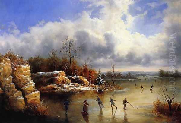 Ice Skating Oil Painting by William Charles Anthony Frerichs