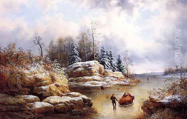 Skating in Winter Oil Painting by William Charles Anthony Frerichs