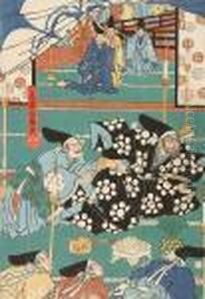 Acteurs Sur Scene Et Daimyo Oil Painting by Utagawa Toyokuni Iii