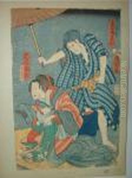 Scenes Du Theatre Kabuki Oil Painting by Utagawa Toyokuni Iii