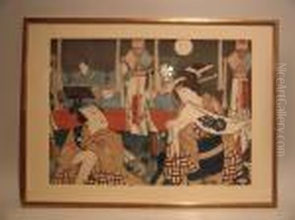 Scene Du Theatre Kabuki Oil Painting by Utagawa Toyokuni Iii