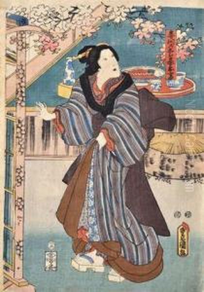 Gejsa So Sake Oil Painting by Utagawa Toyokuni Iii