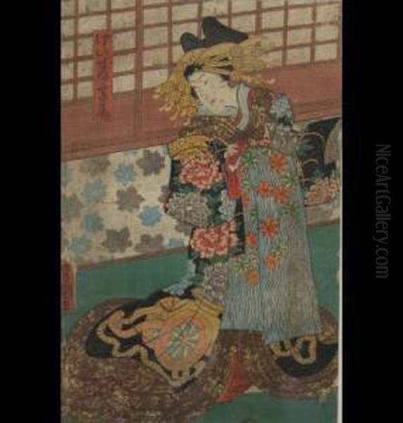 Study Of A Youngbeauty In A Kimono Oil Painting by Utagawa Toyokuni Iii