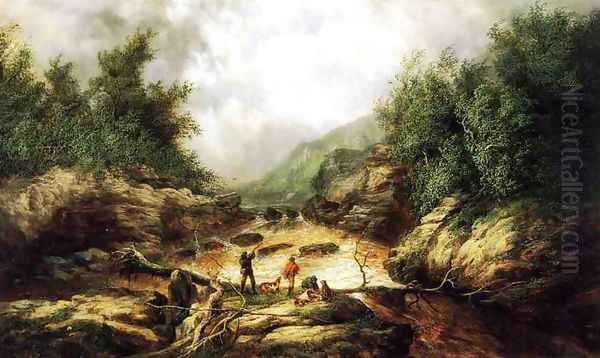 Shooting Birds in a River George Oil Painting by William Charles Anthony Frerichs