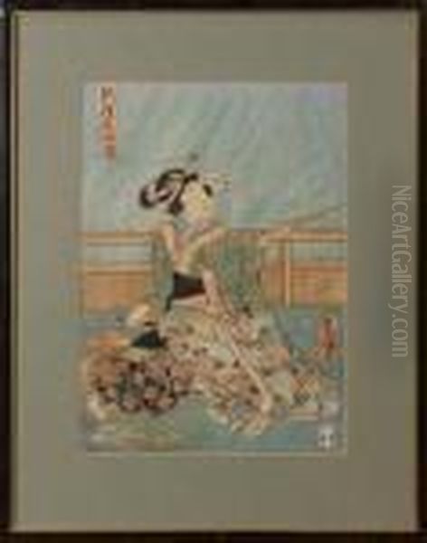 Geisha Mit Essenskorb Und Die Pfeife Zureichend Oil Painting by Utagawa Toyokuni Iii