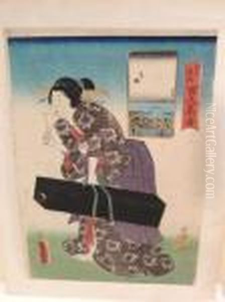 Jeune Femme Debout Tenant Une Boite Oil Painting by Toyokuni