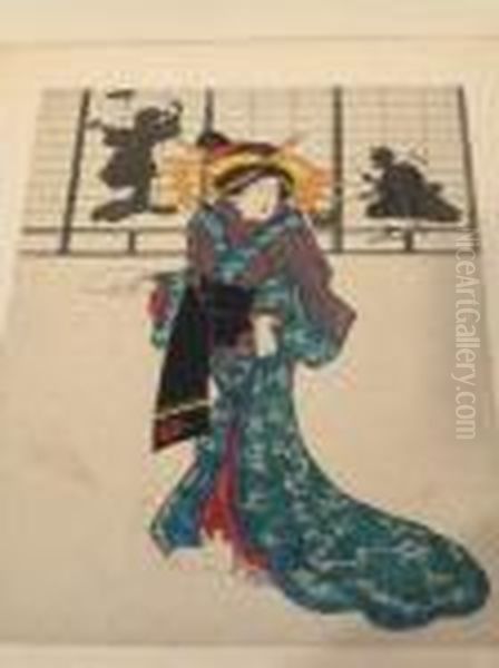 Jeune Femme Devant Un Theatre D'ombre Oil Painting by Toyokuni