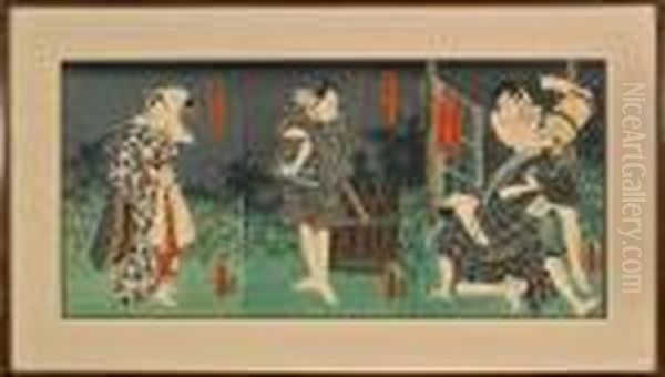 Woman In Long Robes Tip-toeing Through Grass Oil Painting by Toyokuni