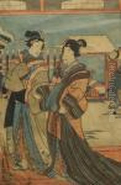 Two Beauties Oil Painting by Toyokuni