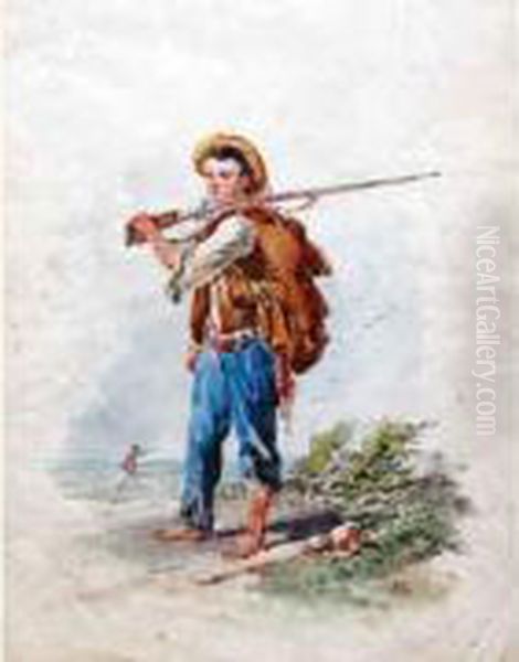 Portrait En Pied D'un Jeune Chasseur Oil Painting by Domenico, Dominique Trachel