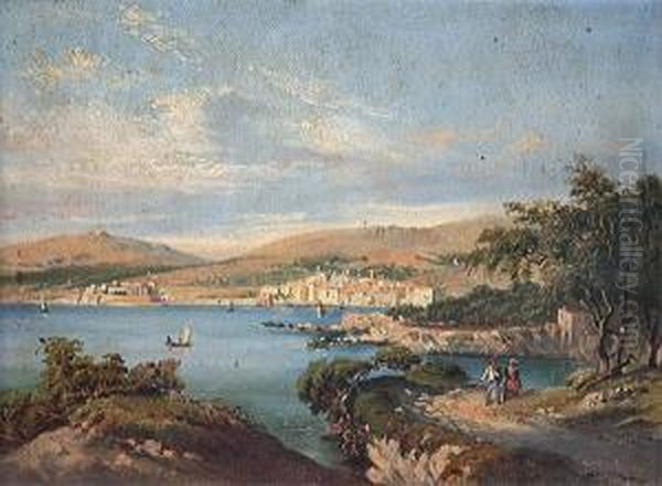  La Rade De Villefranche En 1850  Oil Painting by Ercole, Hercule Trachel