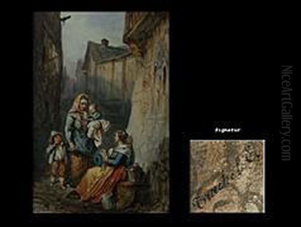 Genreszene In Italienischem Stadtchen Oil Painting by Ercole, Hercule Trachel