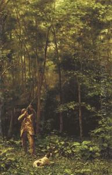 Woodcock Shooting In A Wood Oil Painting by John Martin Tracy