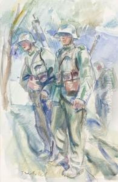 Soldaten Im Feld. Oil Painting by Friedrich Eduard Traffelet