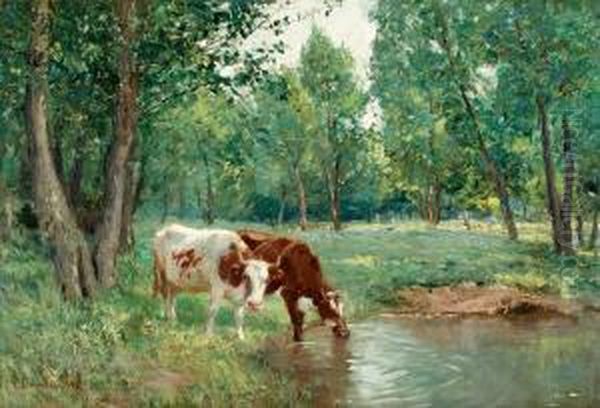 Pastoralt Landskap Med Kor Oil Painting by Carl Tragardh