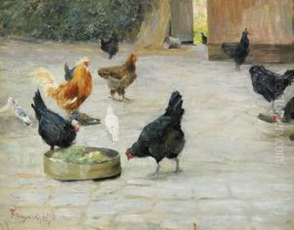 Pickande Hons Oil Painting by Carl Tragardh