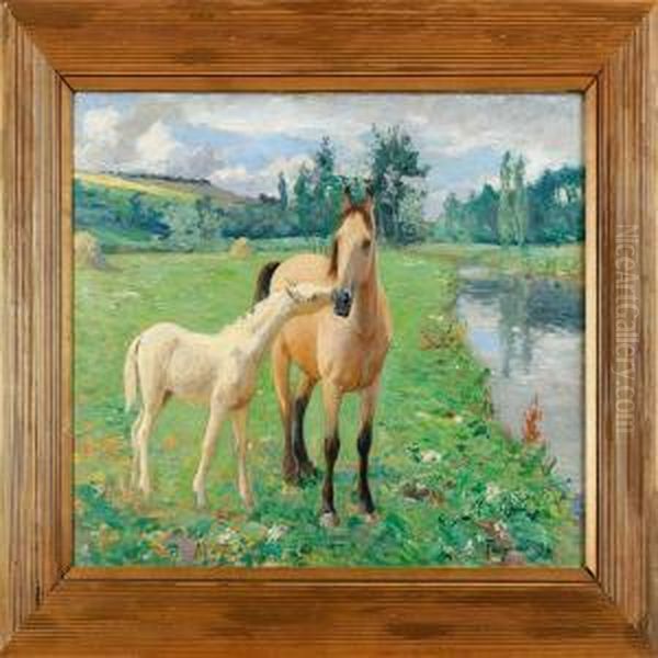 A Mare In A Summer Ladscapescenery Oil Painting by Carl Tragardh