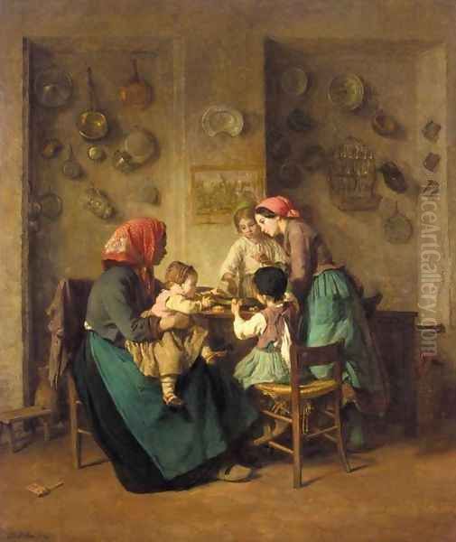 Le repas du matin Oil Painting by Charles-Edouard Frère